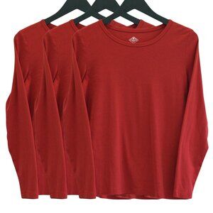 St Johns Bay Long Sleeve Shirts Womens M Lot 3 Red 100 Cotton Knit Top Tee Xmas